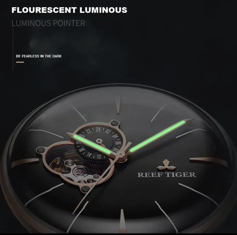 Reef Tiger Aurora Serier RGA8239 Men Fashion Business Ultra Thin Hallow Out Dial Automatic Mechanical Wrist Watch