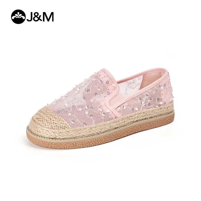 

J&M Women Fisherman Shoes Luxury 2024 Spring Summer Lace Mesh Breathable Loafers Lady Girl Slip-on Casual Shoes White Sneakers