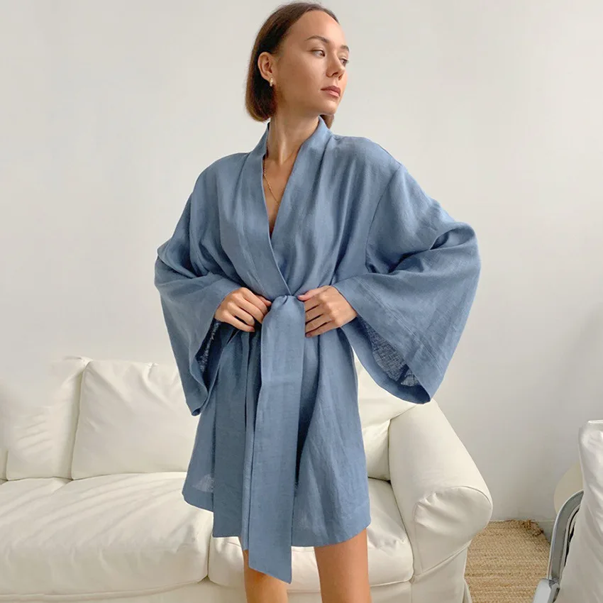 Loose Shower Robes For Women Long Sleeve V Neck Nightwear Solid Woman Clothes Winter Bathrobe Female Casual 2023 Pajamas Cotton