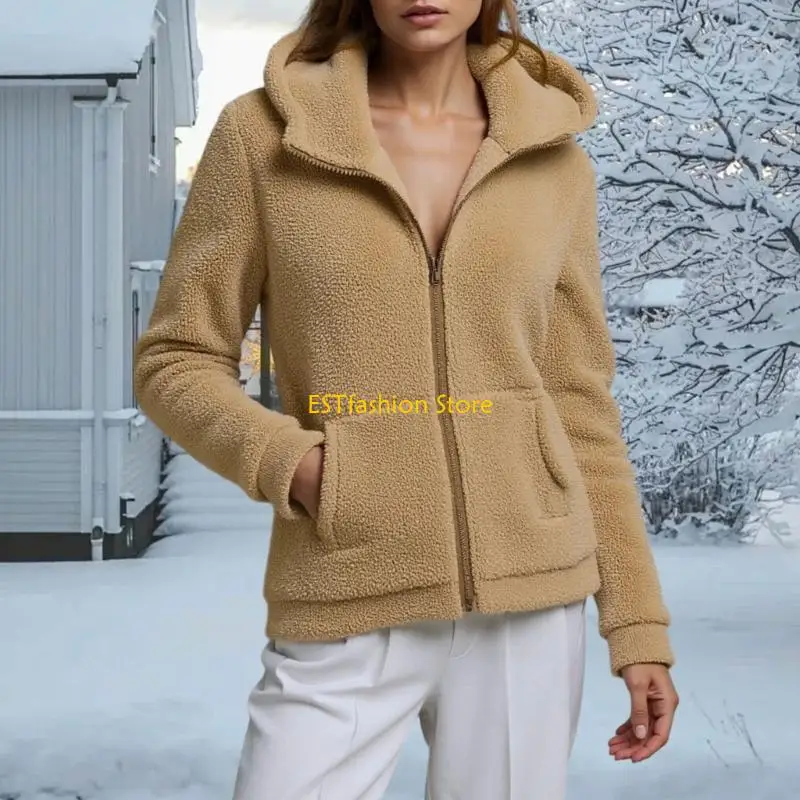 

Y5GC Thermal Fleece Zip Up Hoodie Winter Coat For Women Long Sleeve Fuzzy Sweatshirt