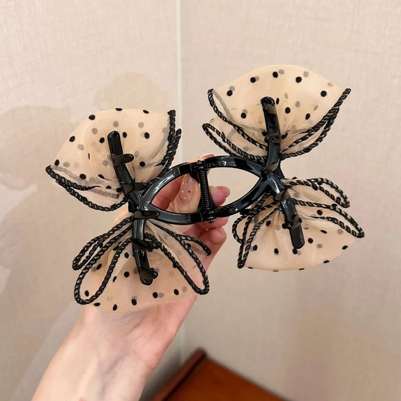 Trendy Lace Bow Hair Claw Sweet Geometric Butterfly Hair Clamp Woman Girls Vintage Elegant Rhinestone Ponytail Clip Accessories