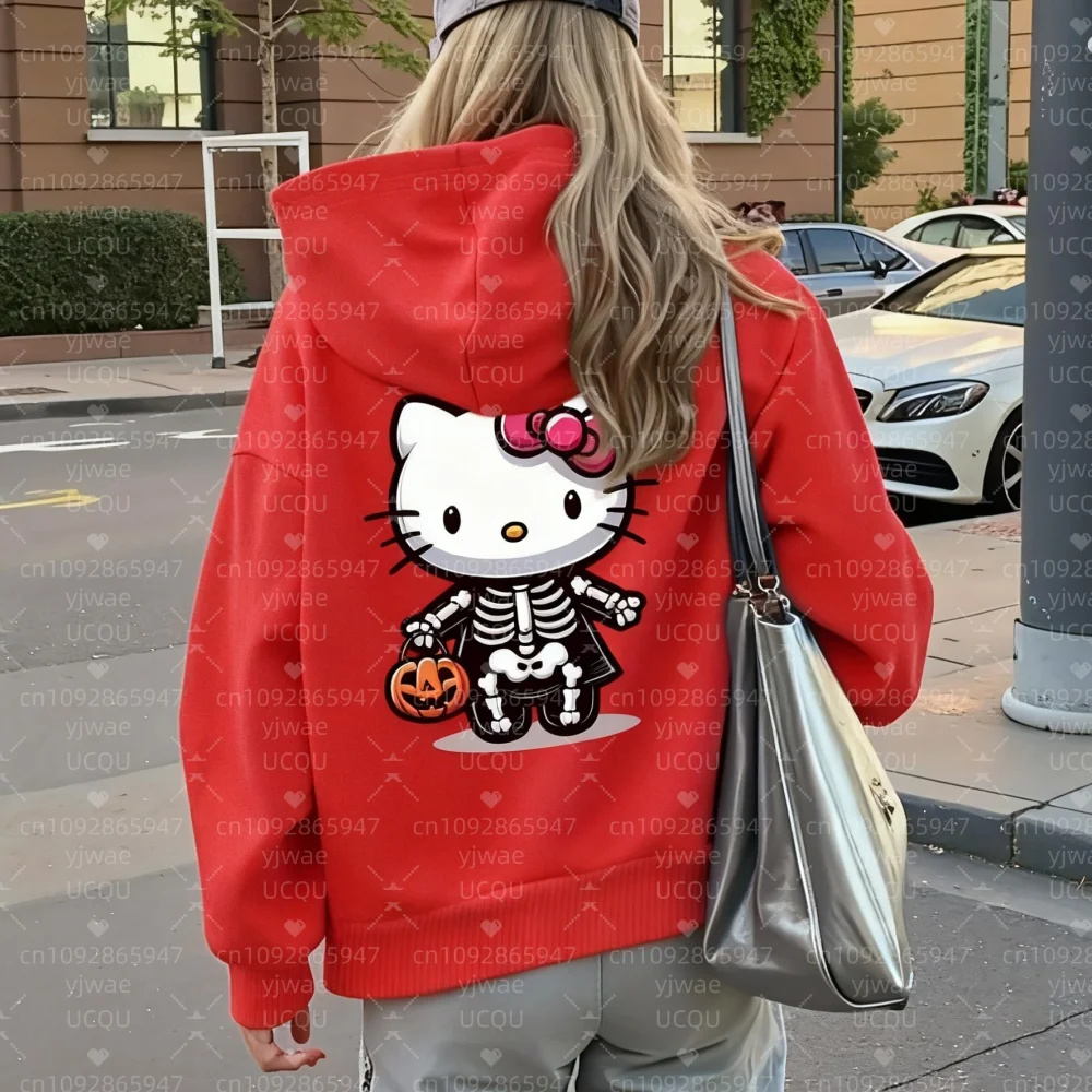 2025 Halloween Hello Kitty print hoodie met capuchon Winter vrouwen met capuchon buiten all-match hoodie vrouwtjes meisje tops dameskleding