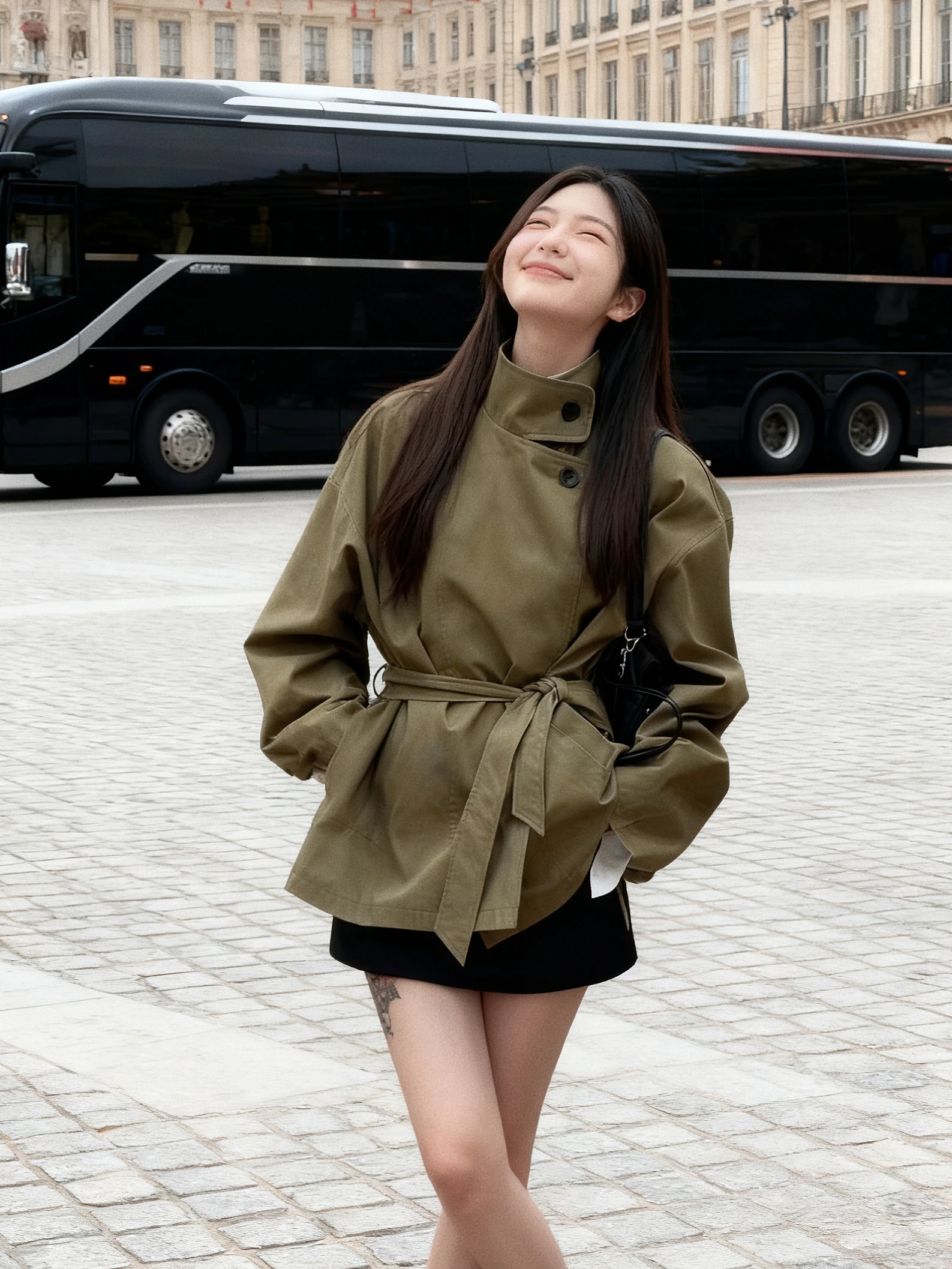 

Briti Sle ort Stand Collar Loose Belted Women's Jaet Autumn Winter New Faion Versatile Slimming Top Coat