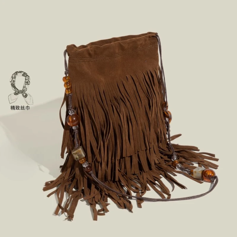 

Женская сумка-мессенджер в стиле ретро с бахромой и бисером, новинка 2025, универсальная сумка для мобильного телефона в этническом стиле