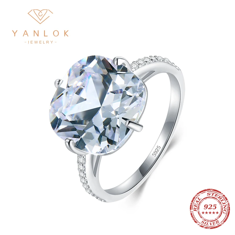 YANLOK 925 Sterling Silver Ring Round Dazzling Clear Zirconia Fashion Silver Anniversa Ring Wedding Jewelry For Women Anel