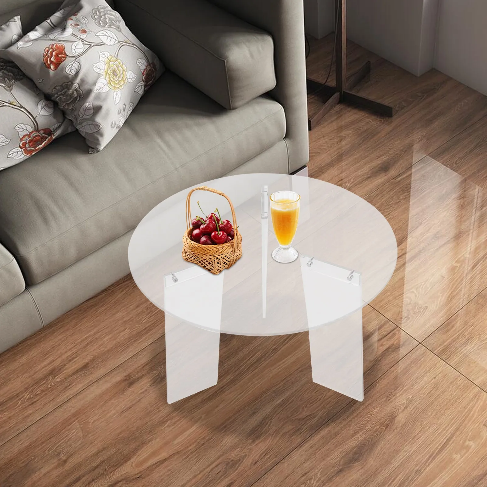 Café TablesClear Acrylic Round Side Table 15.7 Inch High Modern Coffee Table for Living Room