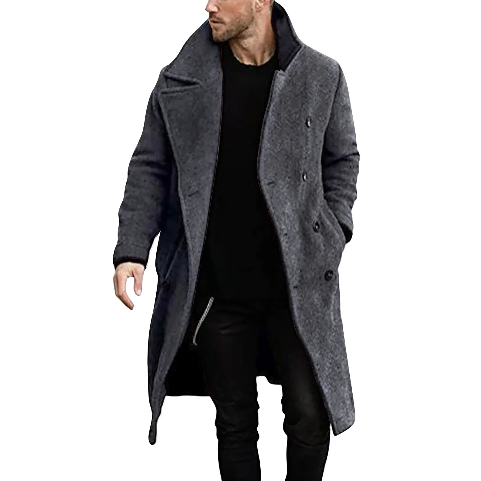 Trench doppiopetto da uomo 2024 Autunno Inverno misto lana Giacca da cappotto maschile in tinta unita moda casual slim fit di alta qualità