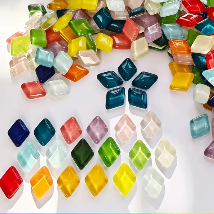 100/200g Glass Mosaic Material, 1.2* 1.7cm Diamond-Shaped Multi-Color Pearlescent Glass Mosaic Material, Dopamine Color Series Suitable for Handmade DIY Pendants, Earrings, Vases, Coasters, Photo Frame Decoration Materials, Home Decoration, and Materials for Creating Handmade Art