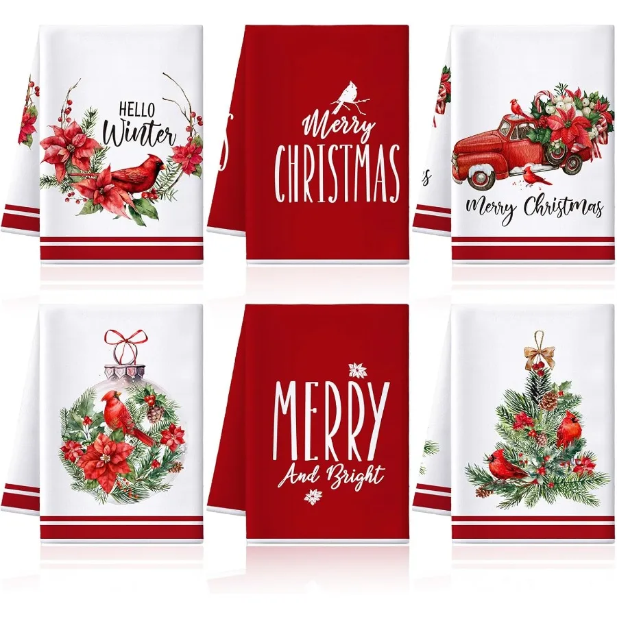 

6 шт. Рождественские кухонные полотенца Декор 16x24 Ih Абсорбирующие рождественские елочные полотенца Рождественский грузовик Снеговик Санта Плед Рука Чай До