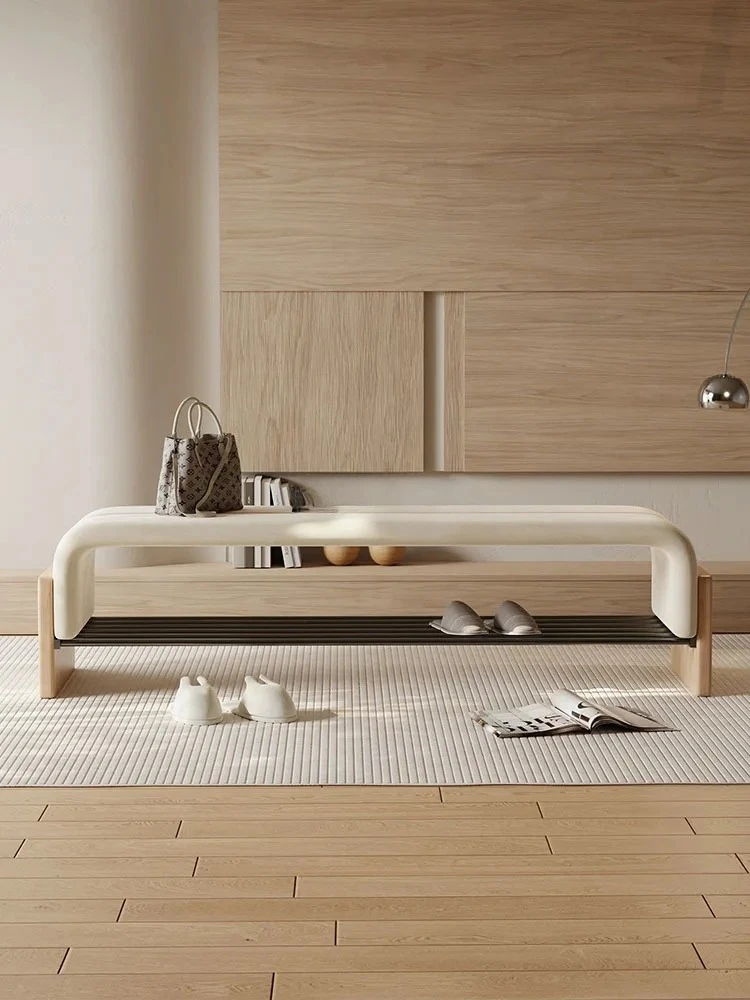 

Cream Style Solid Wood Simplicity Bed End Stool Hallway Shoes Changing Home Bedroom Bedside Cloakroom Bench
