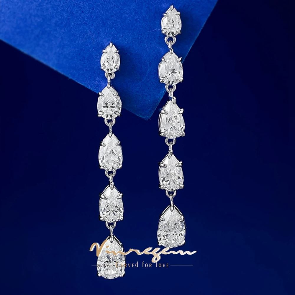 

Vinregem 6*9 MM Pear Cut Lab Created Citrine Sapphire Gemstone Tassel Drop Dangle Earrings for Women 925 Sterling Silver Jewelry