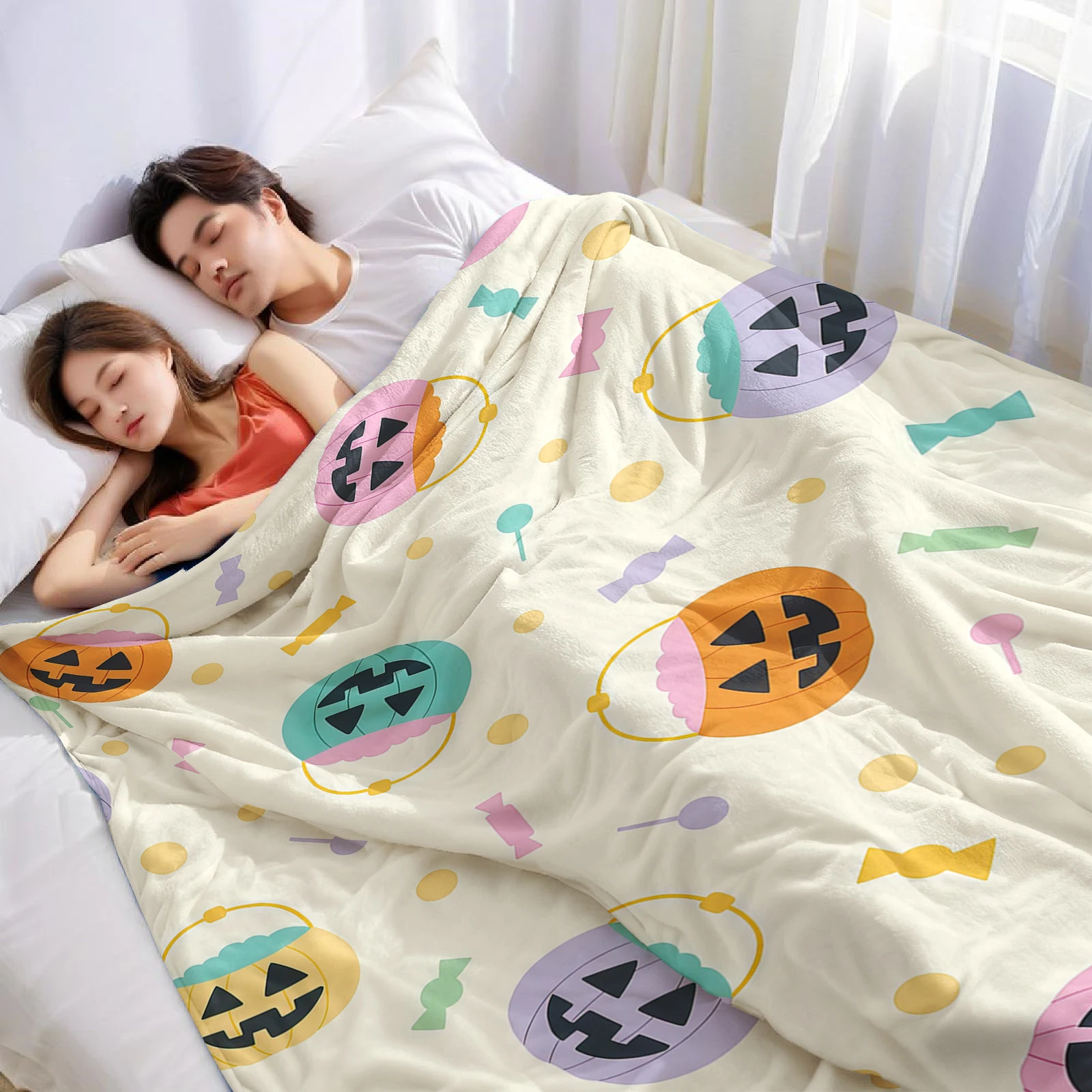 Pumpkin Bucket Candy Dot Lightweight Microfiber Soft Christmas Fleece Blanket Warm Cozy Throw for Sofa Office Travel All Season