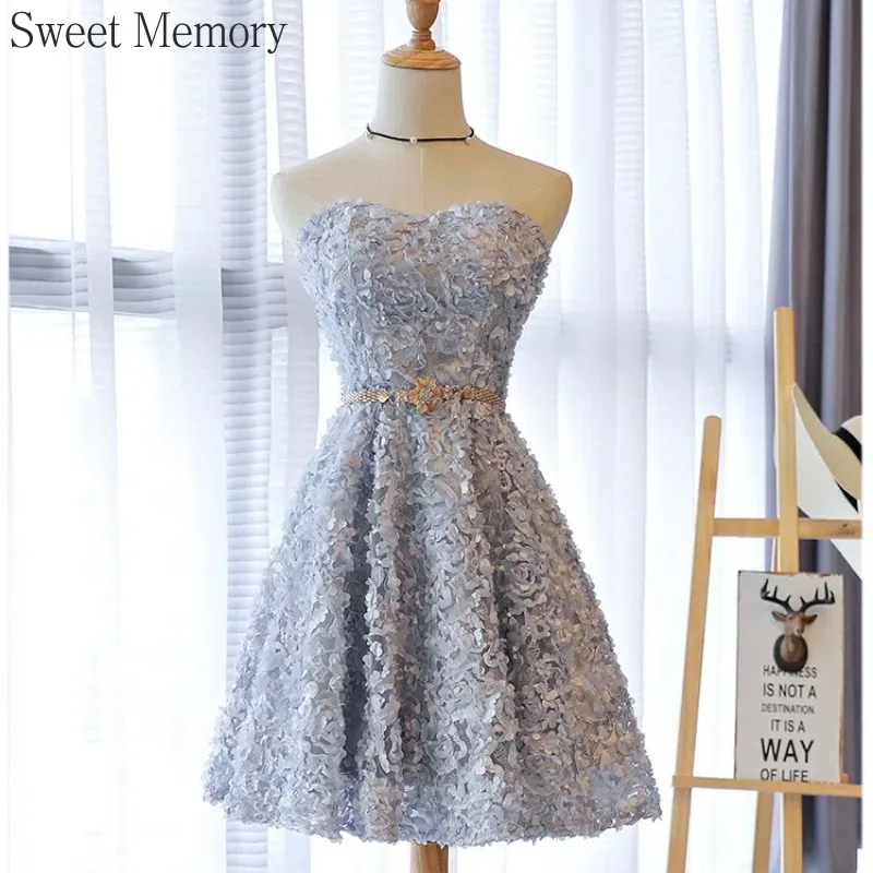 

N119 Sweet Memory Sweetheart Corset Back Short Prom Dresses Sexy Khaki Gray Light Champagne Princess Dress for Women Christmas