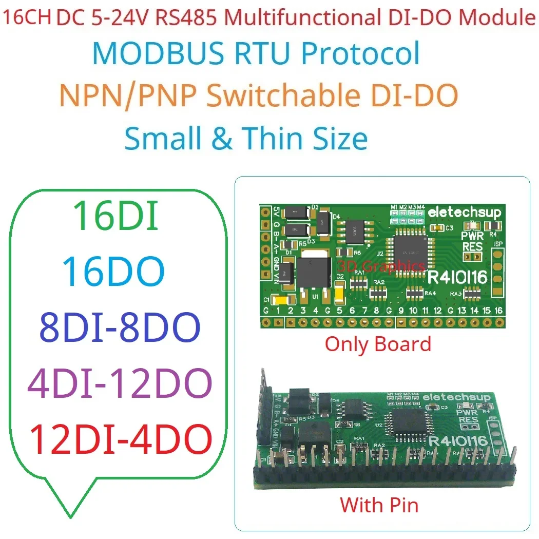 16DI/16DO/8DI-8DO/4DI-12DO/12DI-4DO Modbus Rtu Digital IO RS485 2.54mm Pin Core Board for Arduino ESP32 ESP8266 PLC Smart Home