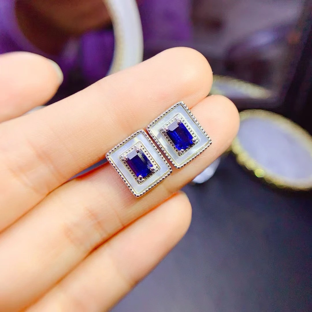 KJJEAXCMY Fine Jewelry Natural Sapphire Women's Earrings S925 Silver Electroplating Process Inlaid Full Clarity Support Testing