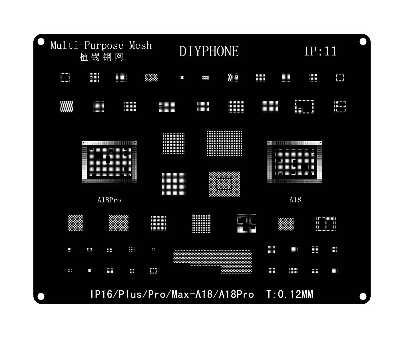 DIYPHONE BGA Reballing Stencil 0.12mm Pianta Rete in acciaio di stagno per iPhone 16 16Pro 16Pro 16Pro Max Schermo LCD IC Strumenti di riparazione