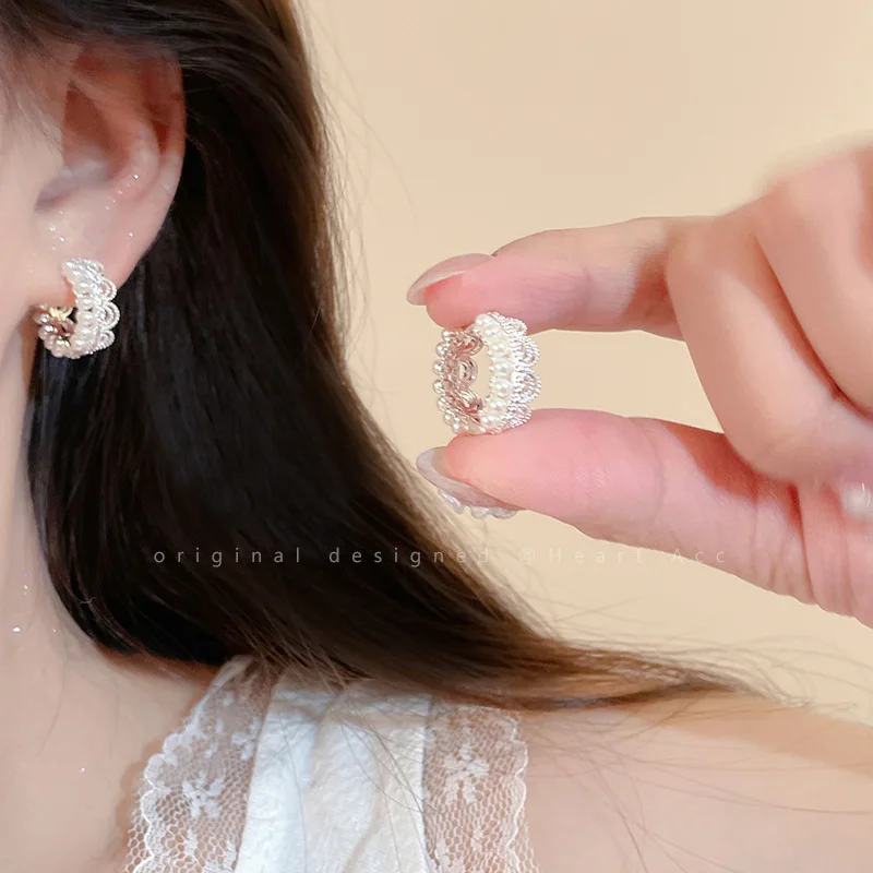 Pearl Hoop Earrings French Luxury Chic Minimalist Comfortable Durable Hypoallergenic Daily Commute Evening Wear Women