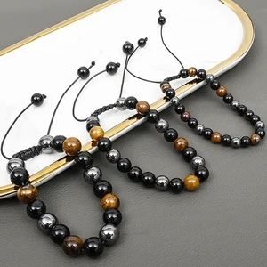 Handmade Tiger Eye Bead Pulseiras, perda de peso pulseira, corda ajustável, Emagrecimento Energia Jóias, Obsidiana Pedra, hematita 10 principais vendas obsidiana pulseira - №8