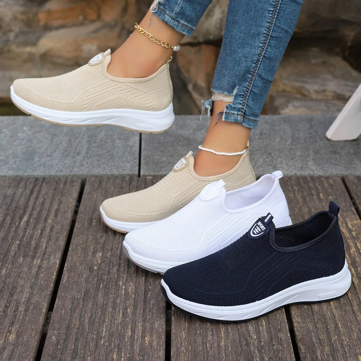 Summer New Mesh Breathable Large Size Casual Shoes for Women Soft Sole Lightweight One Step Single Shoes for Women