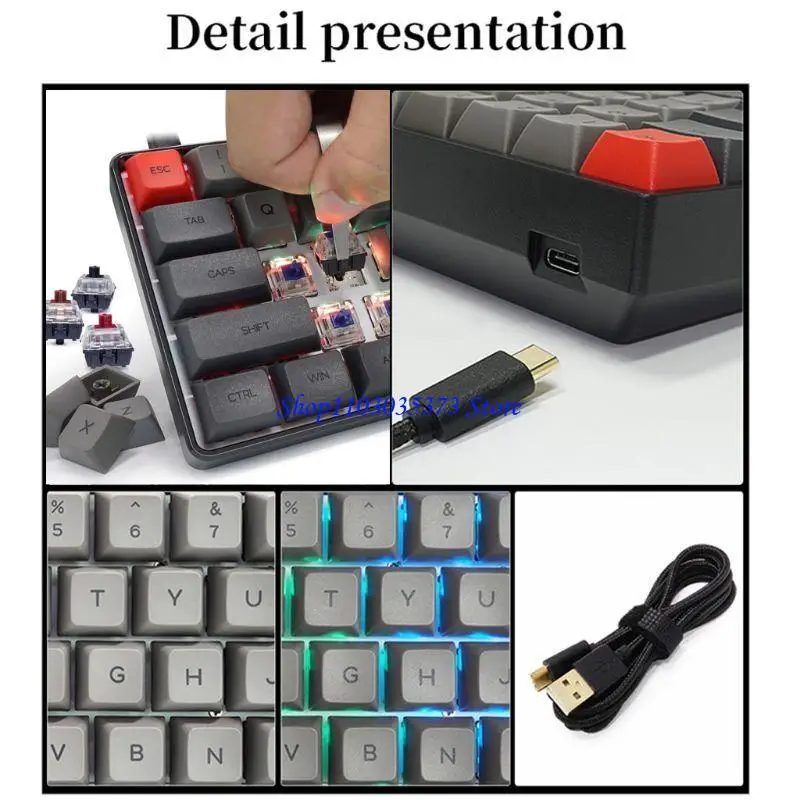 D46B RGB LED لوحة مفاتيح ميكانيكية سلكية سلكية ، مضغوطة محمولة ميني ميني PBT