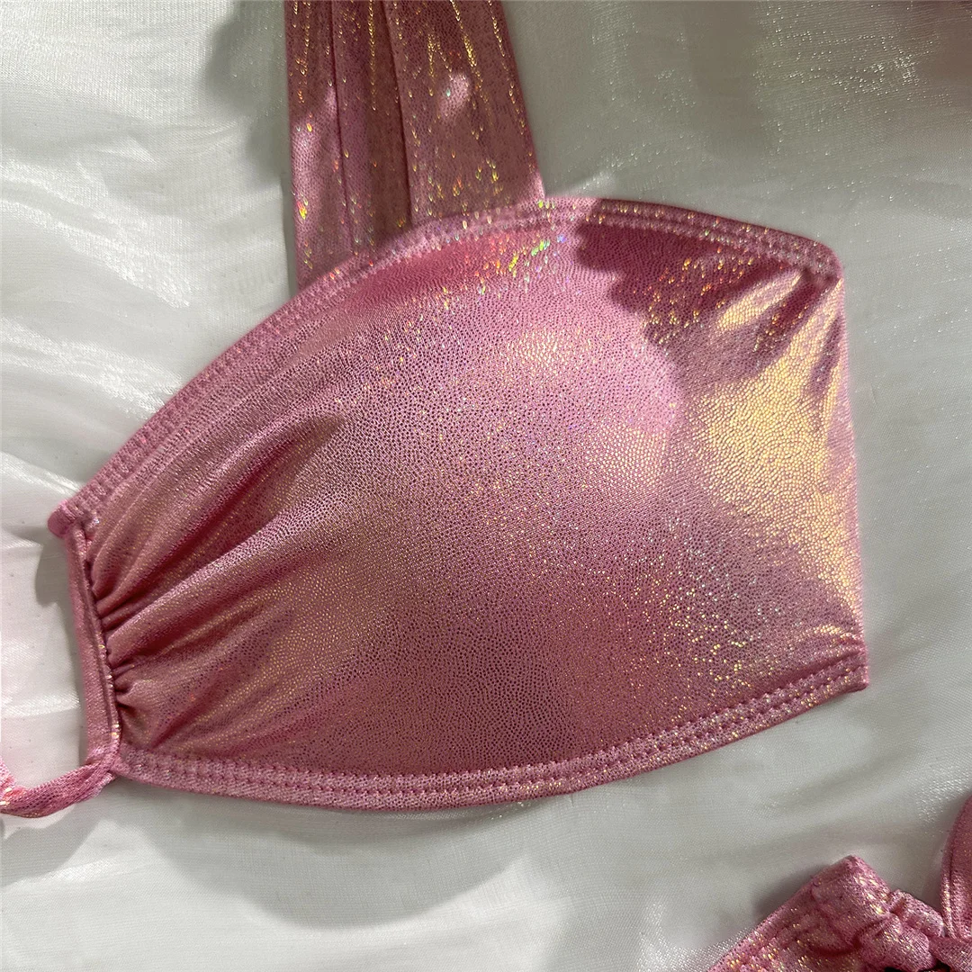 U-förmiger glitzernder, glänzender Bikini, zweiteiliger Damen-Bikini, Damen-Badeanzug, brasilianischer Badeanzug, Bather V7564 – Detail 11
