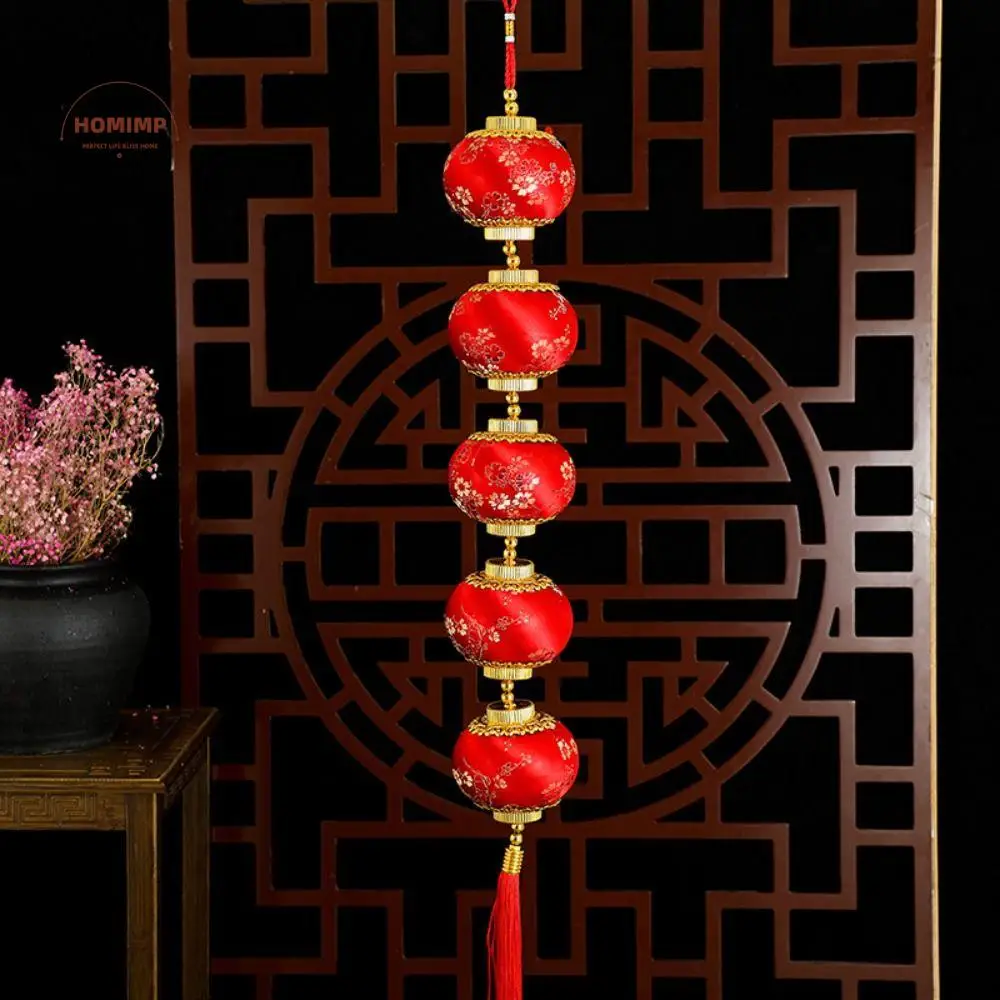 

Flocking New Year Red Lantern String Chinese Style Traditional Plum Blossom Lantern Pendant Blessing with Tassels