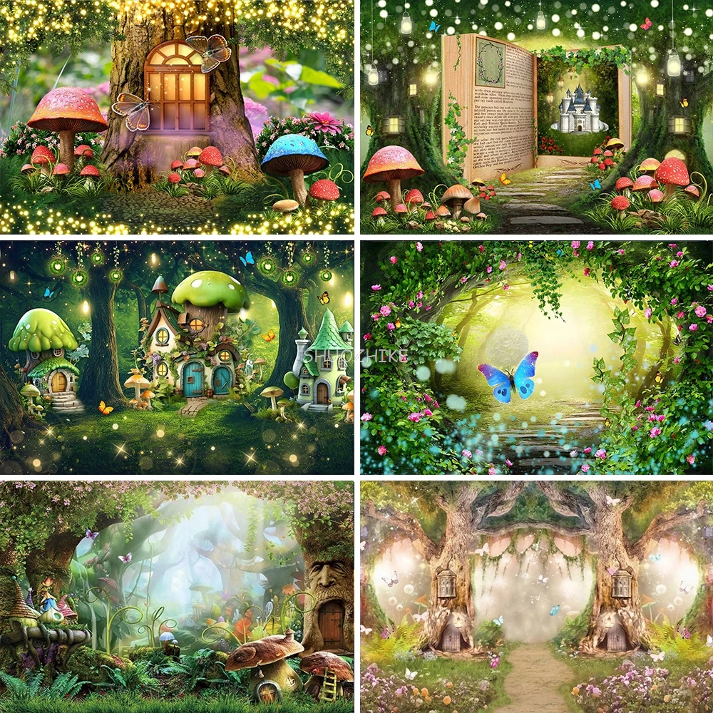 

Dreamy Fairytale Forest Photography Backdrops Castle Wonderland Jungle Mushroom Baby Birthday Party Photo Background MG-01