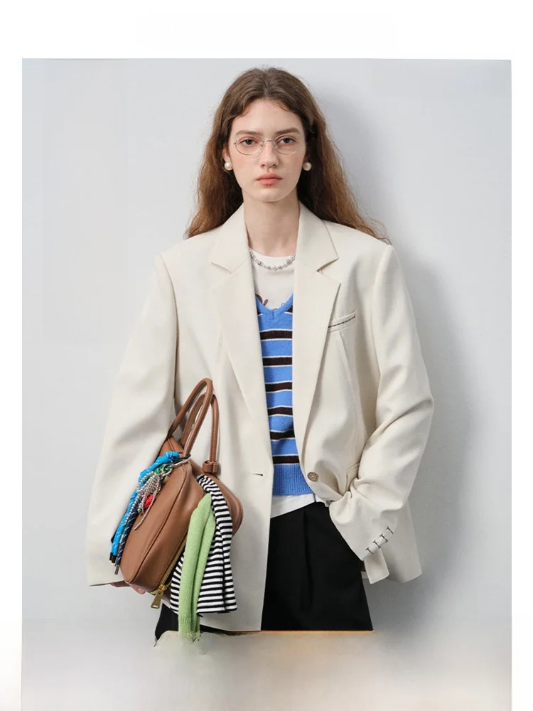 

VEGA CHANG Women's Loose Tailored Suit Jaet Single Button Simple Commute Sle Spring New Arrival Outerwear Coat