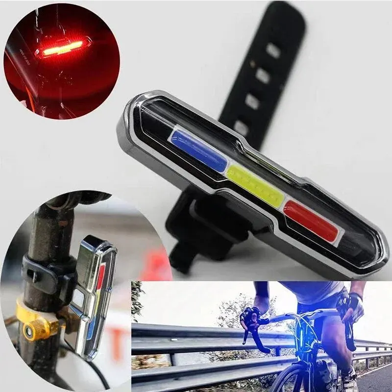 Bicycle Rear Light Waterproof LED USB Rechargeable Tail Light Cycling Flash Lamp Safety Mountain Bike Taillight Red Blue White