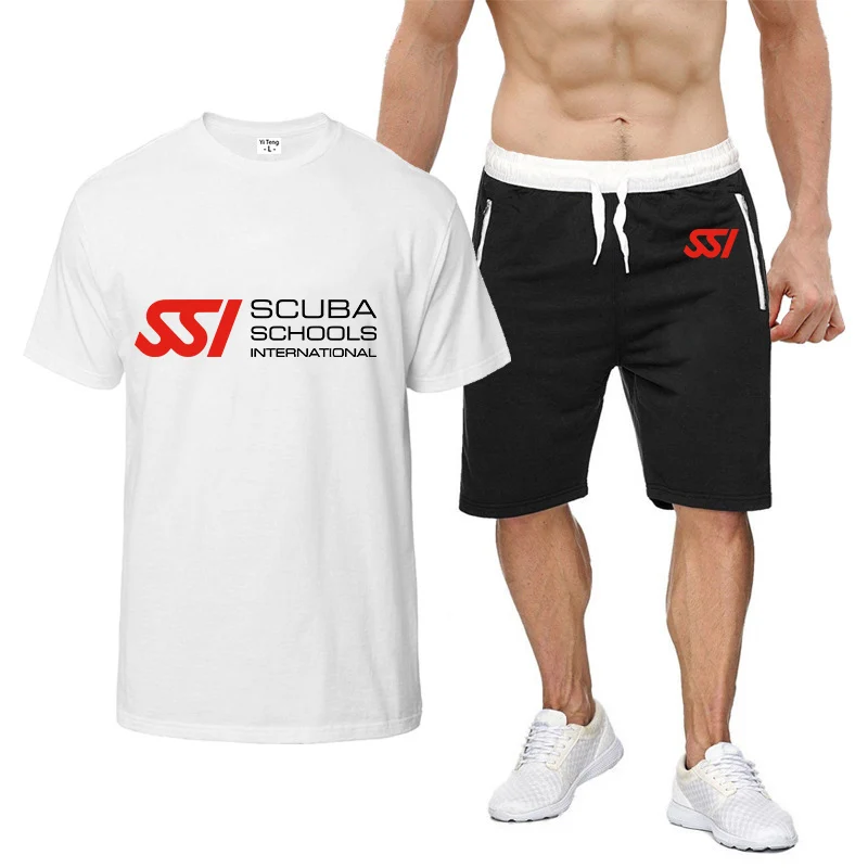 

Scuba Diving Dive SSI Printed Mens Short Sleeve Summer Mens Harajuku Hip Hop High Quality Cotton T Shirts Shorts Suit Sportswear