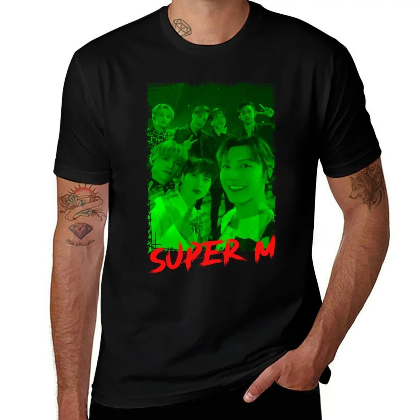 SuperM Kpop Group Members Green Korean Kpop RGB Color Design T-Shirt printed t shirts for man T-Shirt