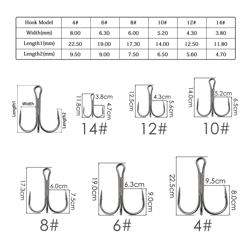 120/50Pcs /box Black Fishing Hook High Carbon Steel Treble Overturned Hooks Fishing Tackle Round Bend Treble for Bass