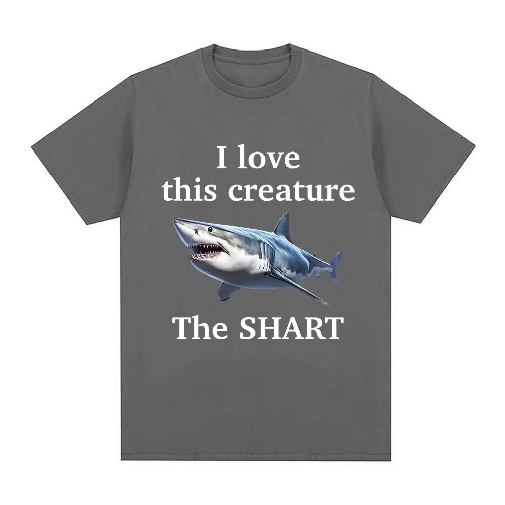 Ladies' Fashionable Short Sleeved Cotton Oversized Short Sleeved T-shirt, I Love This Biological Shart Shark Funny Meme T-shirt