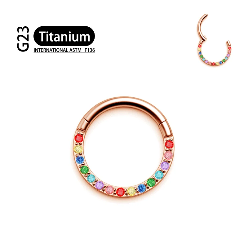 G23 orecchini rotondi in titanio anello al naso 16G Hope Ear Ring per le donne Clicker Open diaframma Fashion Color zircone Piercing Jewelry