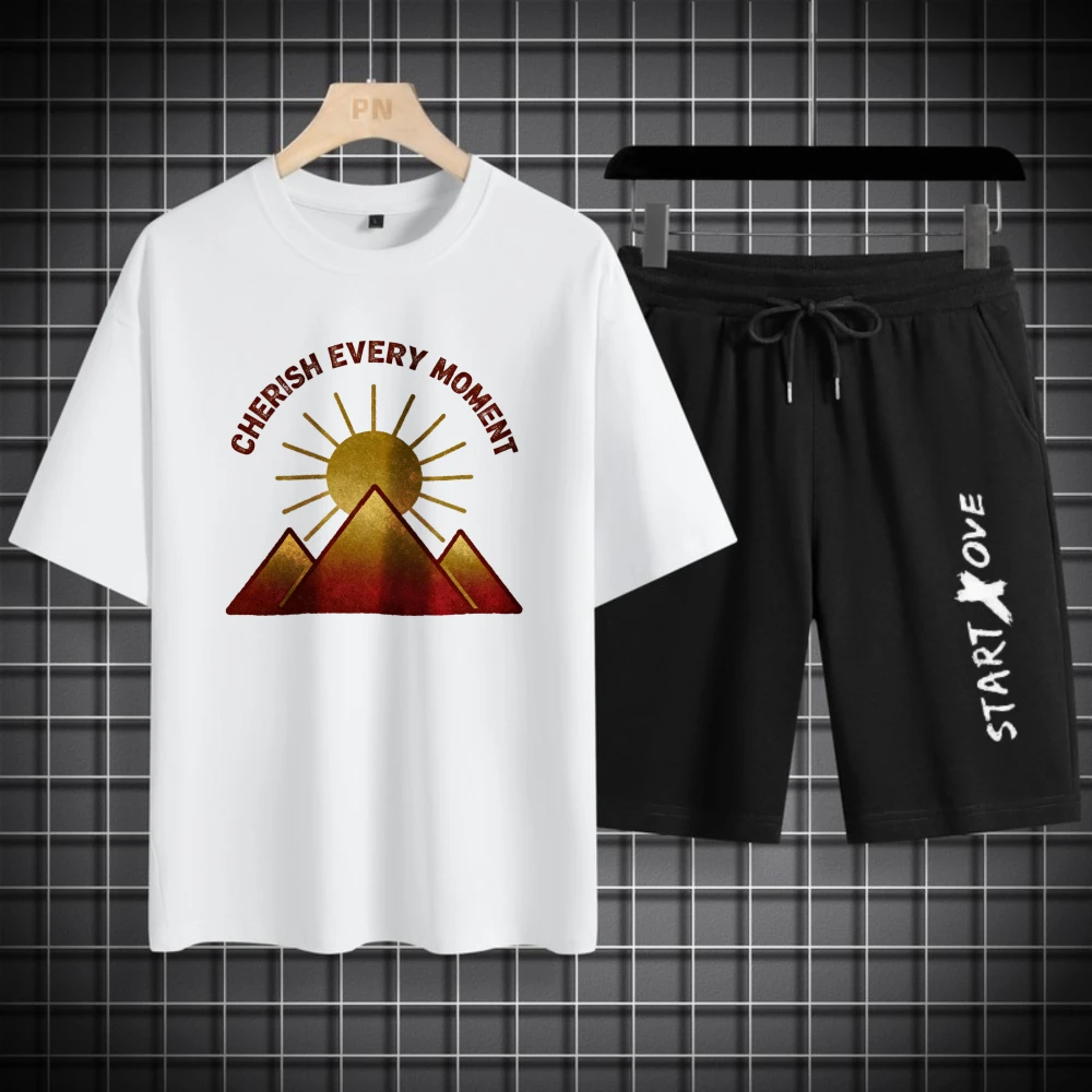 أطقم قمصان رجالية طقم رجالي بأكمام قصيرة + شورت صيفي بوليستر قابل للتنفس طقم سويت شيرت أنيق للرجال