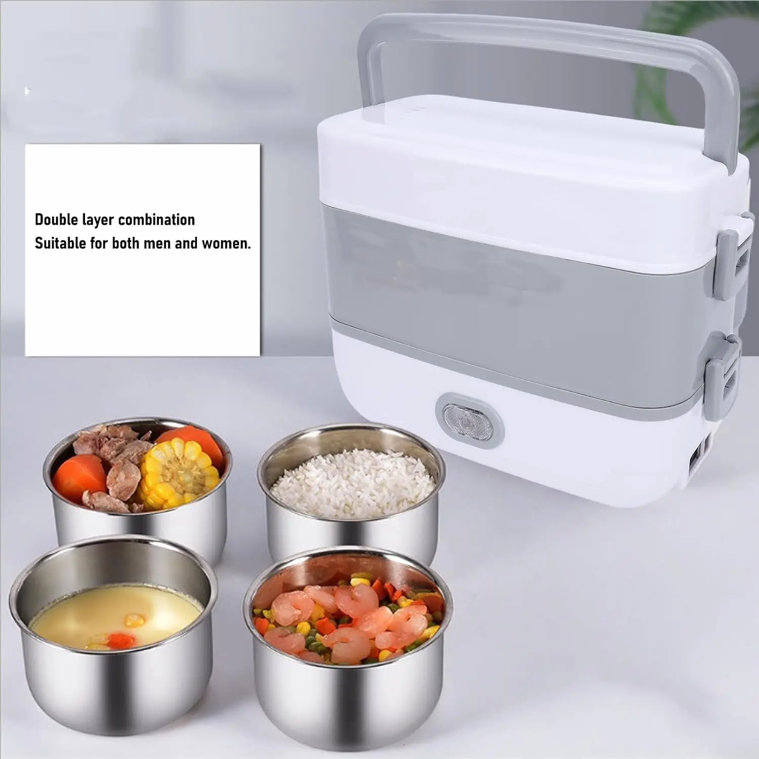 2026 New Upgrade Portable Self Cooking Electric Lunch Box, 2L Mini Rice Cooker, 2 Layers 4 Stainless Steel Steamer Food