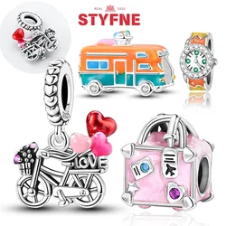 New Original Charms Silver S925 Lover Flowers Dangle Charms Car Beads Fit Original Bracelet DIY Fine Jewelry for Women