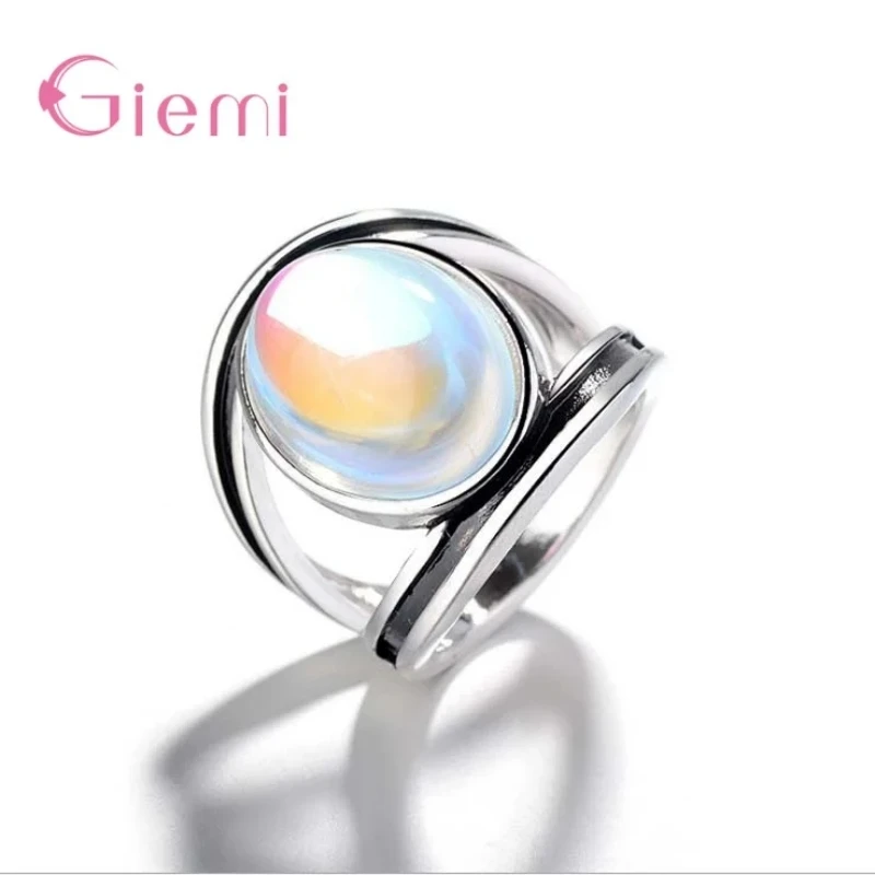 Fashion Women\'s Ring 925 Sterling Silver Natural Gemstone Moonstone Ring For Females Party Gift Jewelry