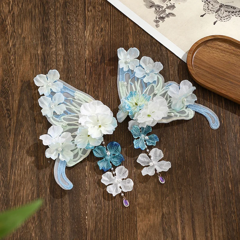 

Изысканные заколки-бабочки с большим цветком для детей и девочек, лента ручной работы с бантом, заколка для волос, заколки, вечерние аксессуары для волос