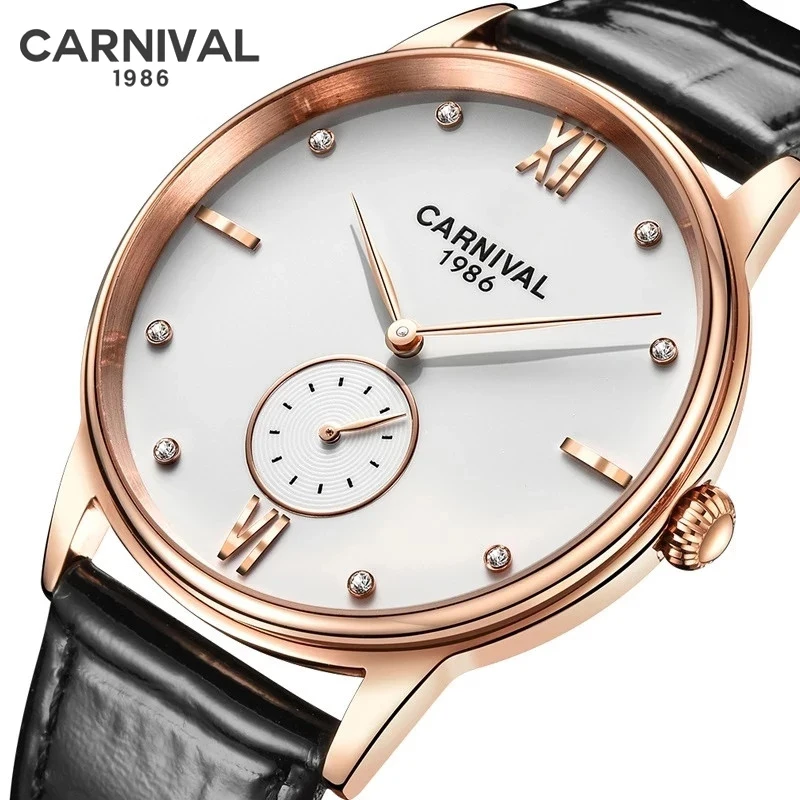 

Carnival Brand Luxury Simple Quartz Watch Mens Fashion Wristwatch Casual Leather Waterproof Clock For Men Business Reloj Hombre