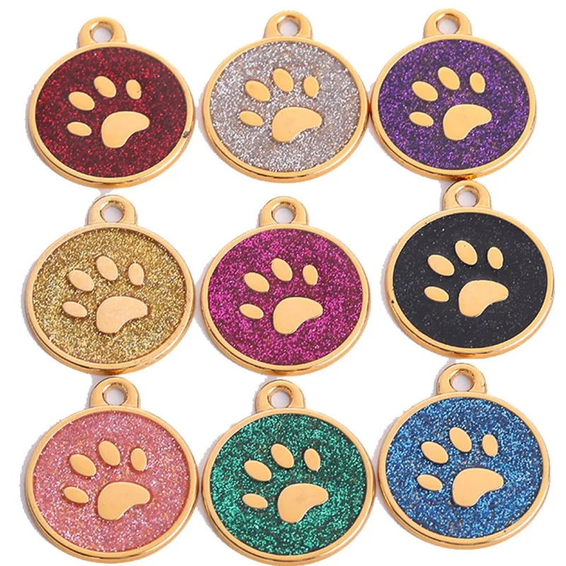 Free Custom Dog Id Name Tag Personalized Pet Dog Tags Anti-Lost Cat Tags Pet Paw Glitter Pendant Chihuahua Collar Accessories