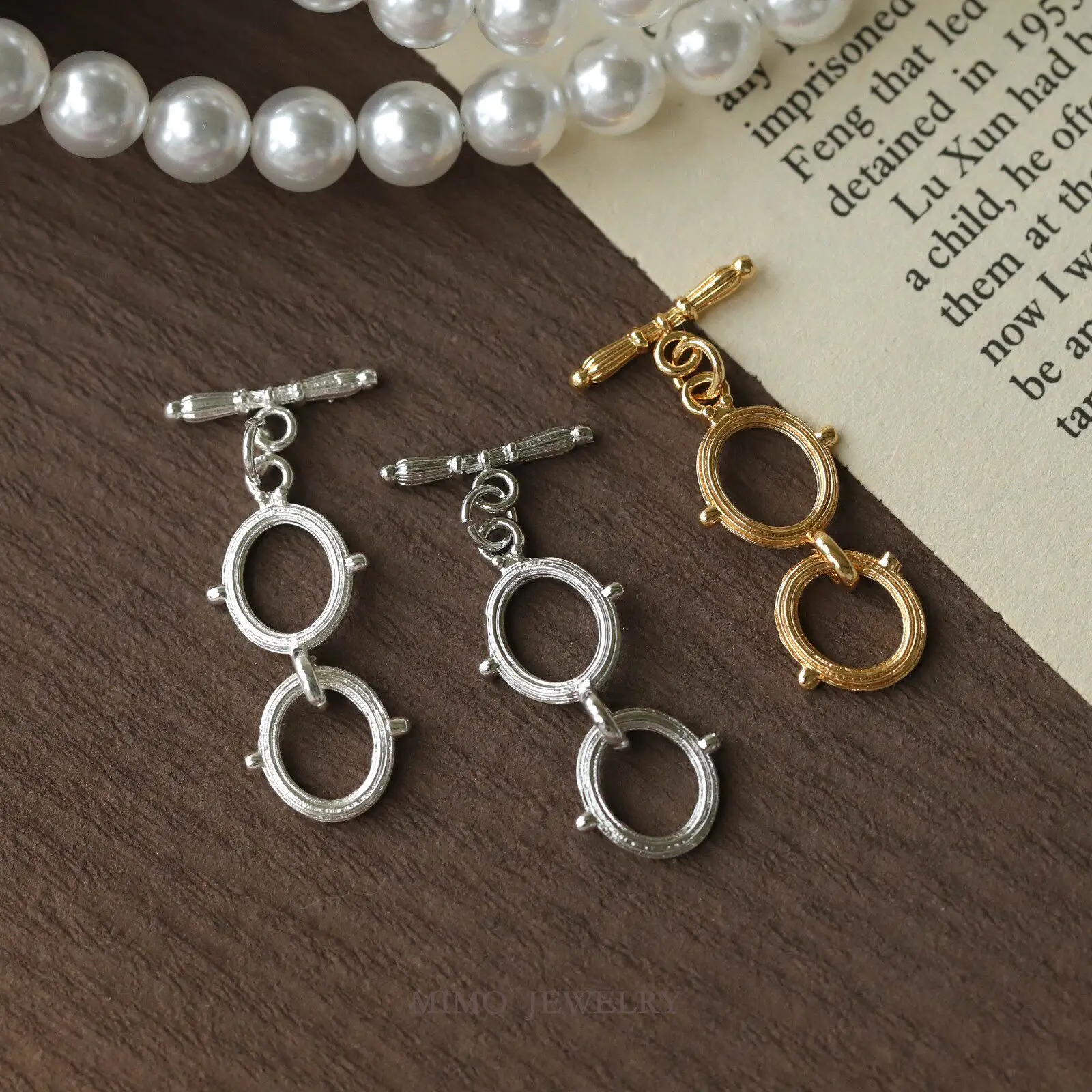Gold Plated Copper Retro Double Ring Texture OT Buckle Fastener Clasp DIY Jewelry Making Accessories Buckle For Necklace Bracele
