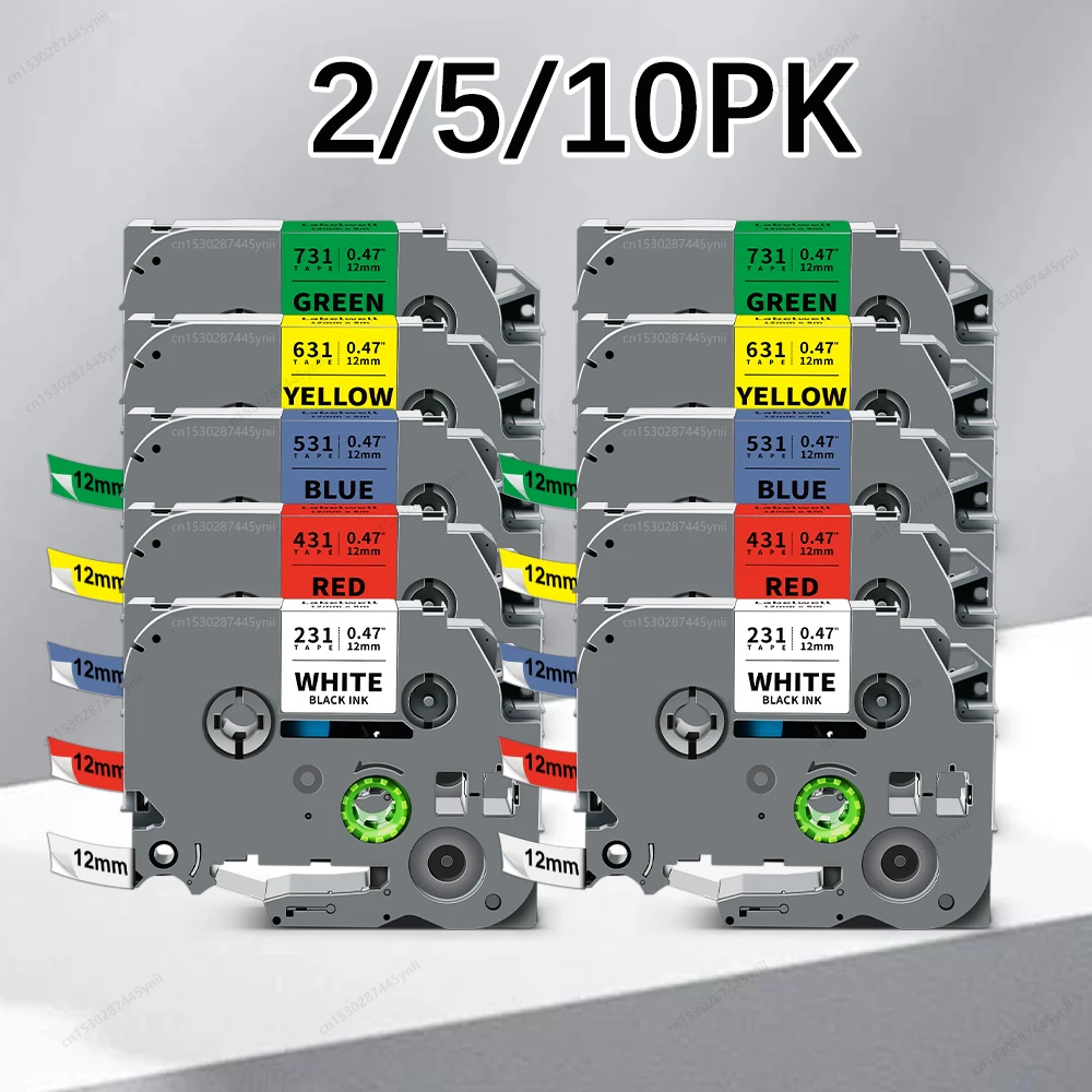 

2/5/10PK TZe231 Совместима с лентой для этикеток Brother P-touch TZe-231 TZe131 TZe431 TZe631 12 мм лента TZe для принтера Brother PTH110