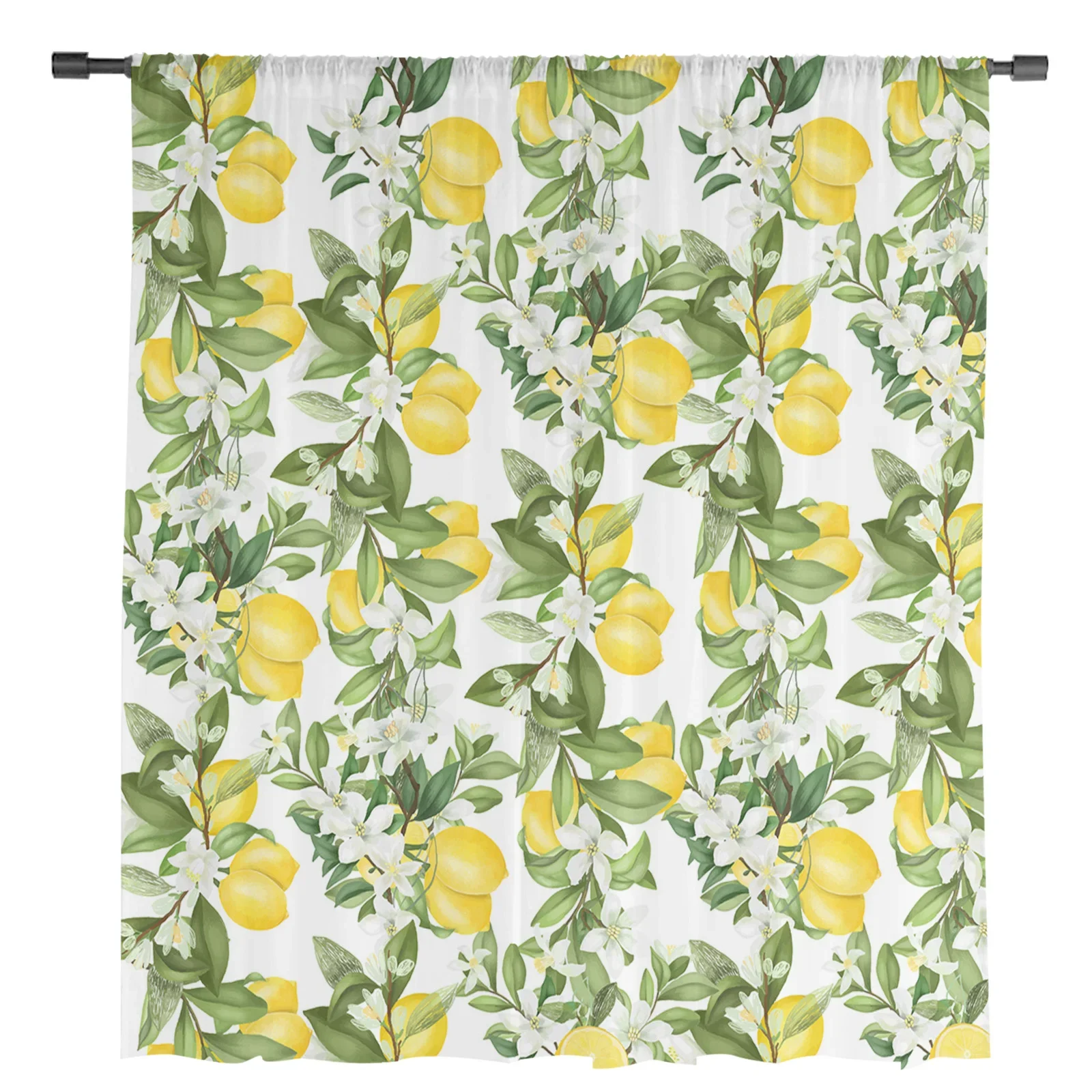 Summer Lemon Leaves Flowers Tulle Curtains For Living Room Kitchen Decoration Chiffon Window Treatments Voile Sheer Curtain