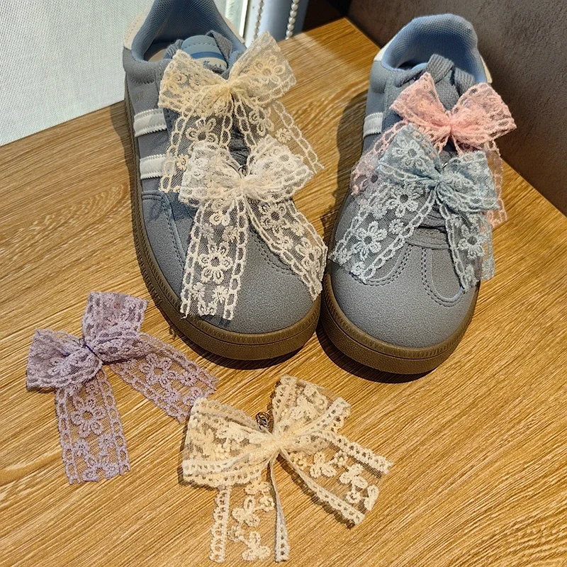 

New Lace Bow Shoelaces Charms for Sneakers Girls Colorful Lace Shoe Decorations Charm DIY Detachable Shoes Accessories 1PCS
