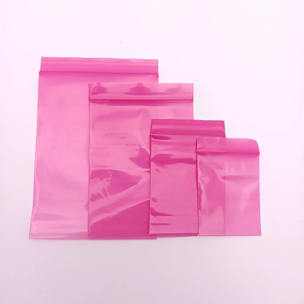 Bolsa de plástico roja rosa, tamaño pequeño, 4x6cm, 7x10cm, bolsa resellable de polietileno con cierre, bolsa de plástico rosa, 100 unidades/lote