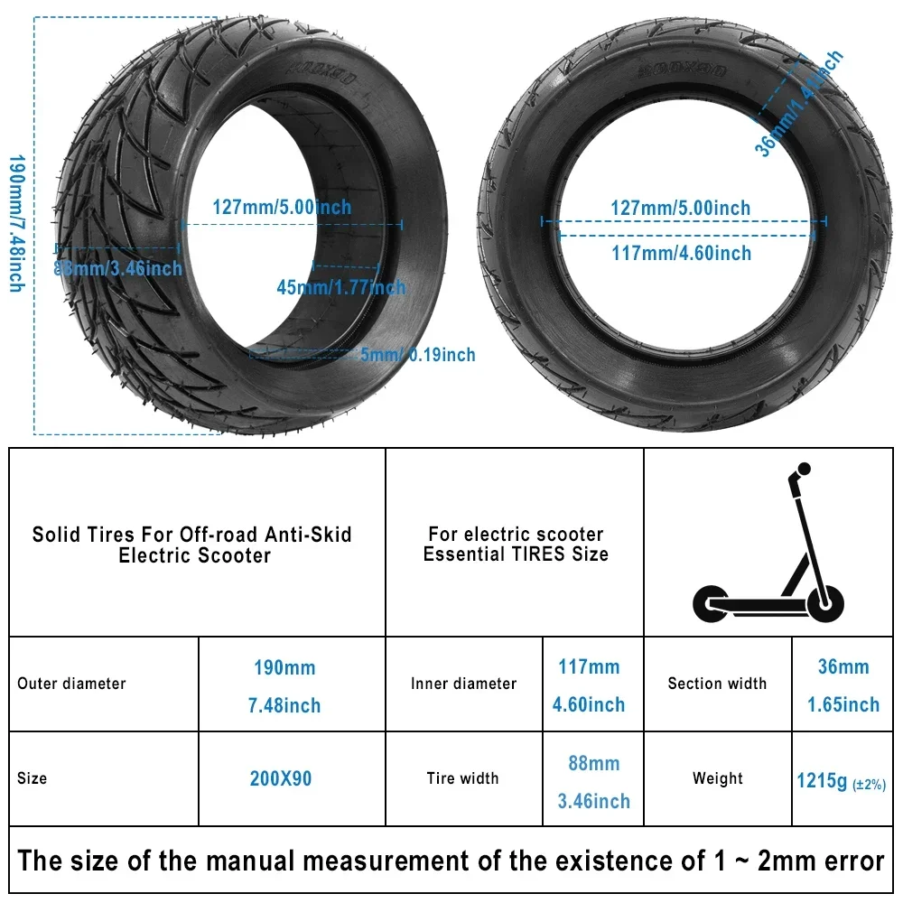 200x90 Reifen 8 Zoll explosions geschützte Reifen für Null 8x Speed Soild Reifen nicht aufblasbar * 90 Elektro roller Rad Zubehör