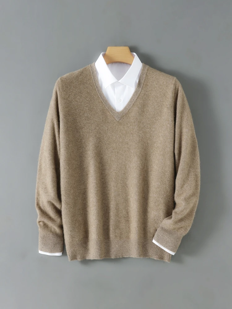 

Business Clothes Men's Sweater Pullover 100% Merino Wool Autumn Winter Sweater Knitted V-Neck Casual Soft Inside Join Formal Top