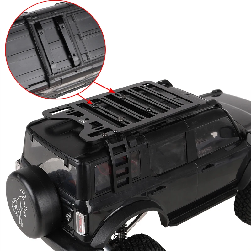 1 Set Simulation Metal Black Roof Rack with Ladder Luggage Rack for 1/18 RC Crawler TRX4-M Ford Bronco Upgrade Parts