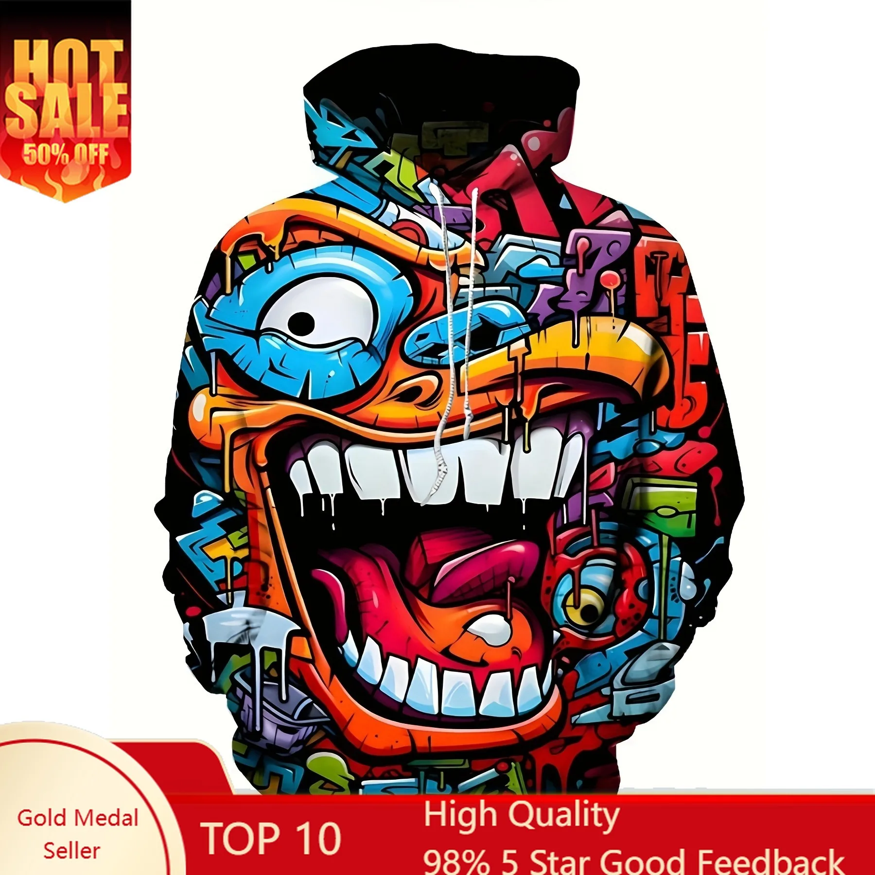 Moletom com capuz masculino plus size, manga comprida casual estilo esportivo fantasia abstrata hiphop estampa facial moletom com capuz